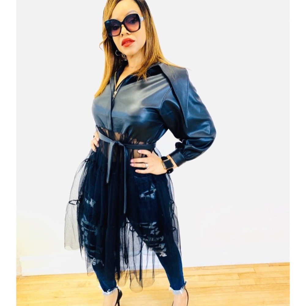 Vegan Leather & Tulle Jacket